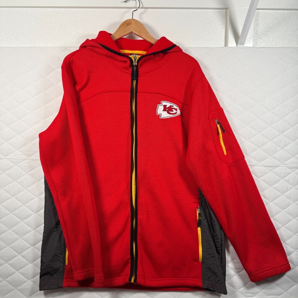 NFL Team Apparel Kansas City Chiefs Hoodie Men's Large Red Full Zip Fleece Lined